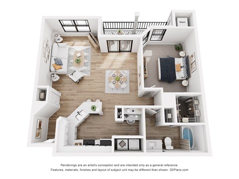 Floor plan for 1 bed, 1 bath, 900 sqft
